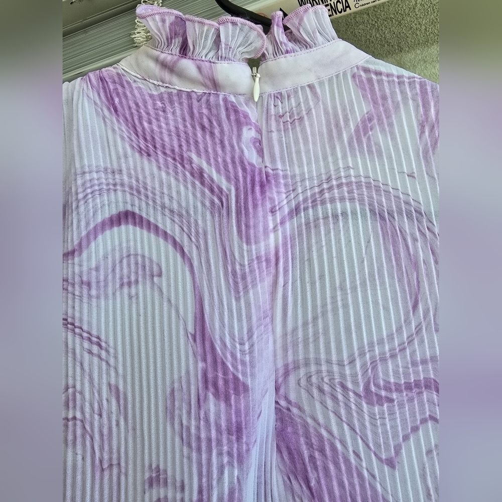 Ganni Purple and White Long Sleeve Mock Neck Dress, new with label - Picture 8 of 11